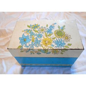 VTG Recipe Box Ohio Art Folk Art Floral 5x3.5 Organizer Index Cards Mid Century
